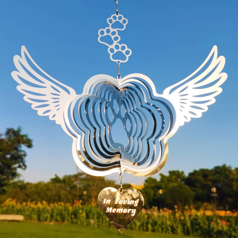 DJUAN Pet Memorial Wind Spinners Dog Memorial GiftsStainless Steel Angel Wings Pet Paw PrintDogs and Cats Remembrance Pet SympathyPet Loss Bereavement Gifts - Image 2
