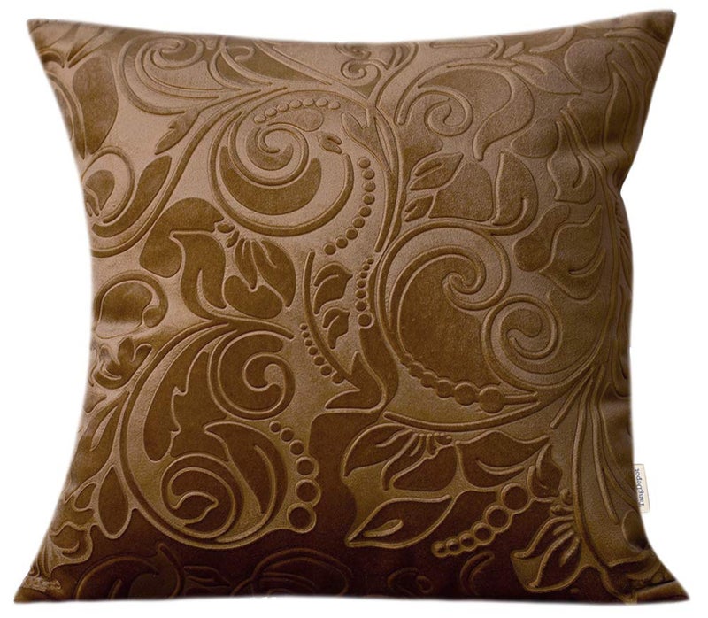 Tangdepot Heavy Velvet Descering Throw Cover Classis Floral Anaglyph Velvet Fabric Cover Cover Cover Cover Indoor/Outdoor Complows Shell Cushion - (12 "× 12" "C11 Almond)