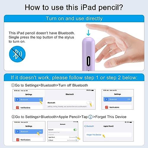 DIGIROOT Stylus Pen for iPad, 13 mins Fast Charging Apple iPad Pencil with Palm Rejection, Compatible with 2018-2022 iPad Air 3/4/5, iPad Mini 5/6, iPad 6/7/8/9/10, iPad Pro 11", iPad Pro 12.9" (Purple) - Image 5