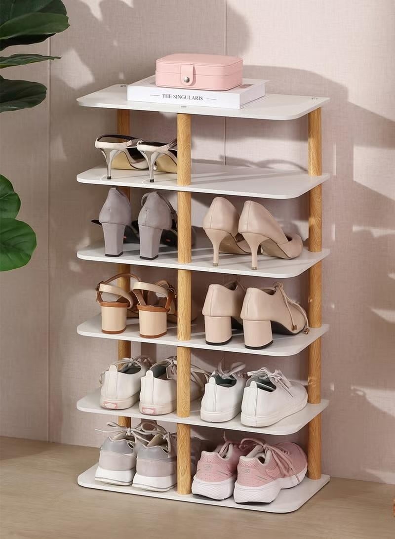 Beauenty Wooden Shoe Rack -6 Layers White- Durable Space-Saving Tiered Shoe Organizer Display Stand with Sleek Design -for Entryway, Closet, and Living Room Storage -Home Organization Footwear Solution - Image 1
