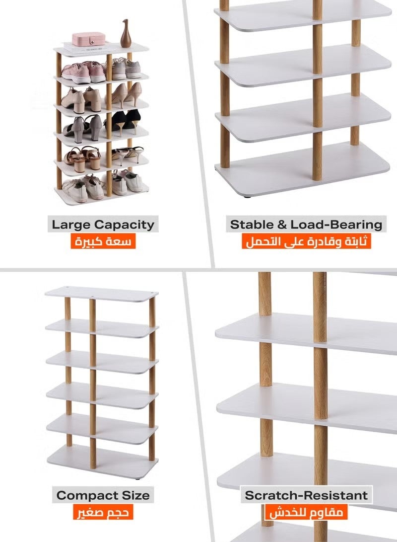 Beauenty Wooden Shoe Rack -6 Layers White- Durable Space-Saving Tiered Shoe Organizer Display Stand with Sleek Design -for Entryway, Closet, and Living Room Storage -Home Organization Footwear Solution - Image 4