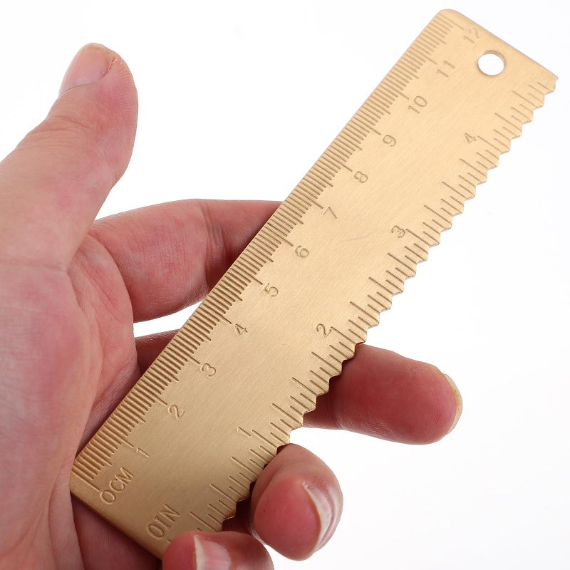 Brass Ruler 12cm Double Scale Metal Measuring Tool Inch and Centimeter Vintage Design - Image 4