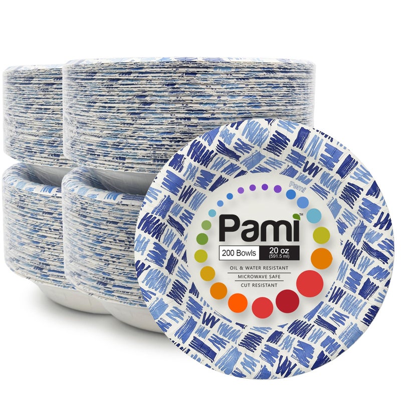 PAMI 20oz Heavy Duty Blue Paper Bowls for Soup, 200 Pack Disposable Microwave-Safe, Oil, Water & Cut Resistant - Image 1