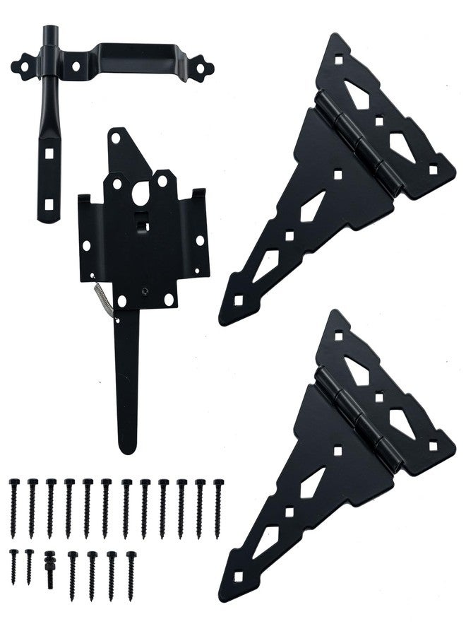 ويل ميد طقم بوابة خشبية متينة من WellMade، مفصلات على شكل حرف T مزخرفة مقاس 8 بوصات، وقفل زنبركي مع براغي، مناسب للأسوار الخشبية، ومخازن التخزين، والحظائر، لون أسود. - Image 3