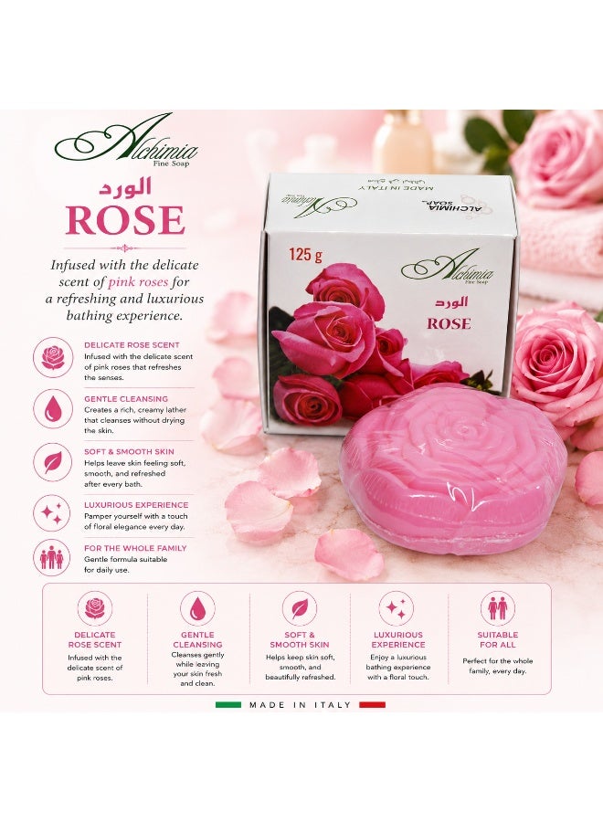 Alchimia Rose Soap Pink 125G | Luxury Italian Vegetable Soap with Elegant Floral Fragrance | Moisturizing Effect | Refreshing skincare experience | Suitable for all skin types - Image 4