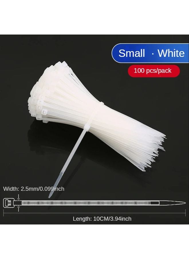White Small Size 2 5x100mm Heavy Duty Self Locking Cable Ties 100pcs Bag Durable Adjustable Wire Ties For Home Office Gardening - Image 1
