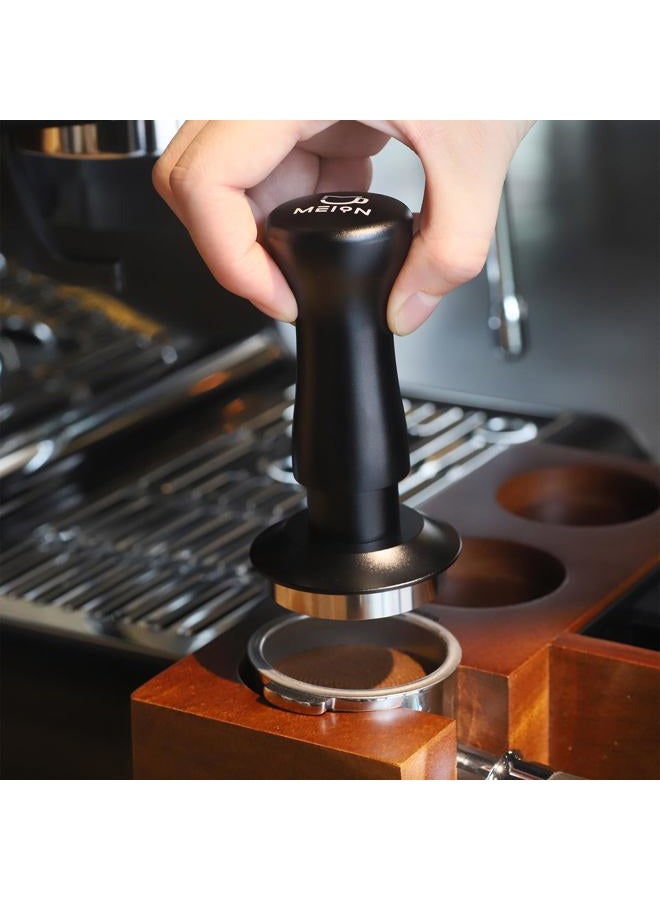 MEION Espresso Tamper 53.3mm Coffee Tamper, Calibrated Dual Spring Loaded Barista Tamper with Stainless Steel Base, Comes with aluminum storage pad (53.3MM, Black) - Image 5