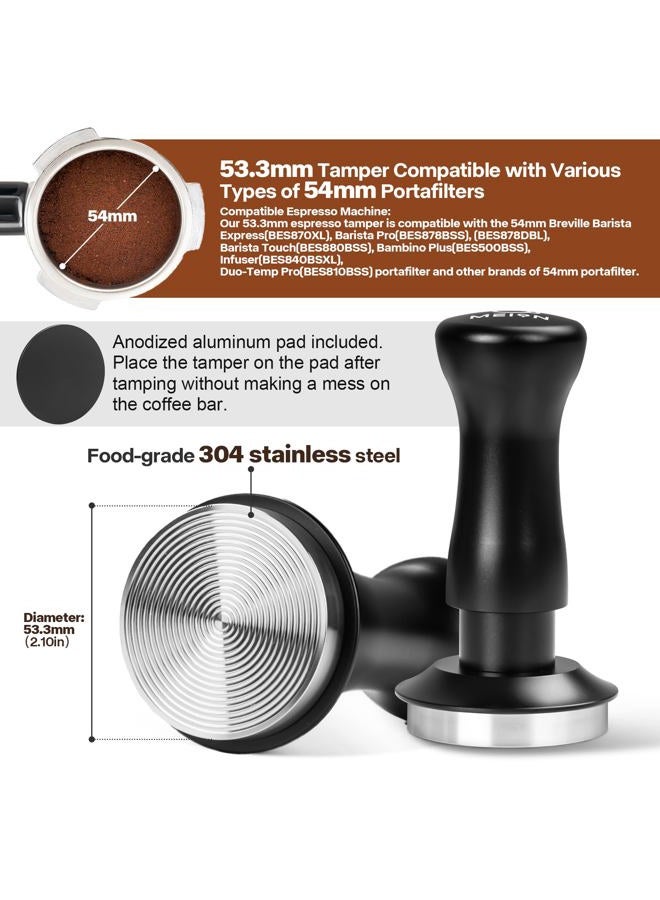 MEION Espresso Tamper 53.3mm Coffee Tamper, Calibrated Dual Spring Loaded Barista Tamper with Stainless Steel Base, Comes with aluminum storage pad (53.3MM, Black) - Image 4