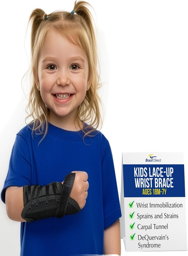 Brace Direct Kids Lace-Up Wrist Brace for Sprains Strains Carpal Tunnel De Quervain's - Pediatric Support Splint for Youth Injury Recovery - Ages 18M-7Y - RIGHT WRIST (Circumference 4-5.5") - Image 1
