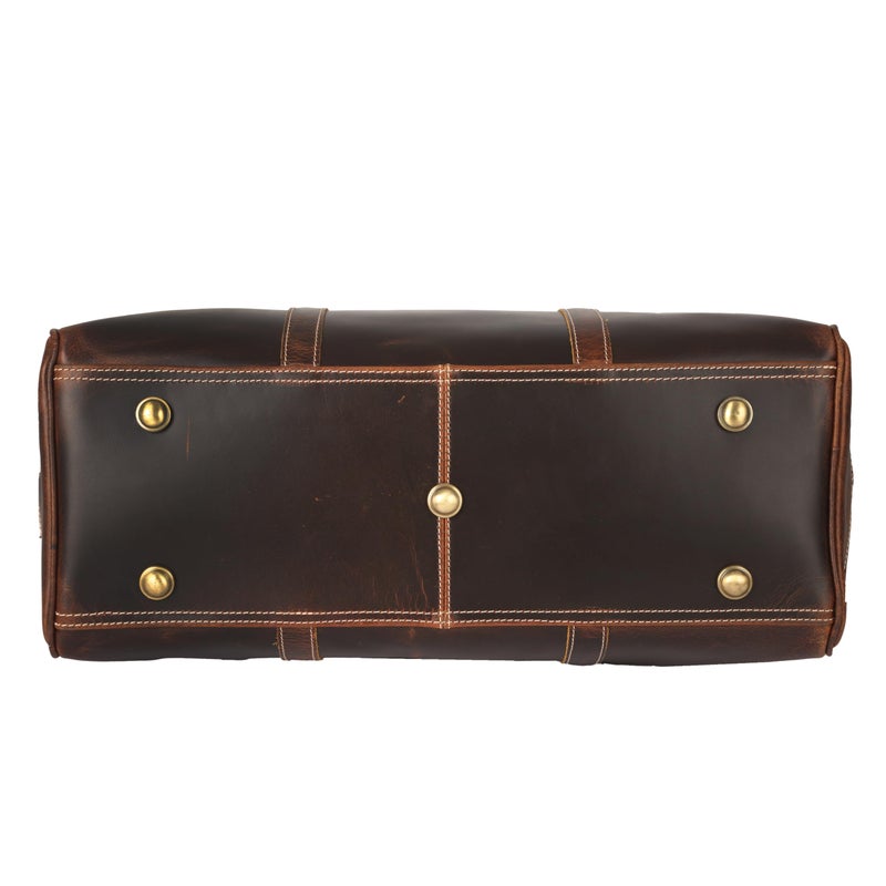 KomalC Leather Duffle Bags for Men and Women Travel Overnight Weekend sports bag holdall Gym Duffel for Men (Dark Tan, 20 Inch) - Image 4