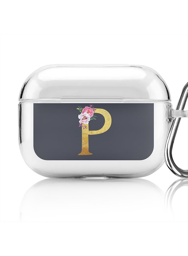Stylizedd Classic Clear printed Case for Apple AirPods Pro 2nd Generation Thin Transparent Cover - Custom Monogram Initial Letter Floral Pattern Alphabet - P (Grey ) - Image 1