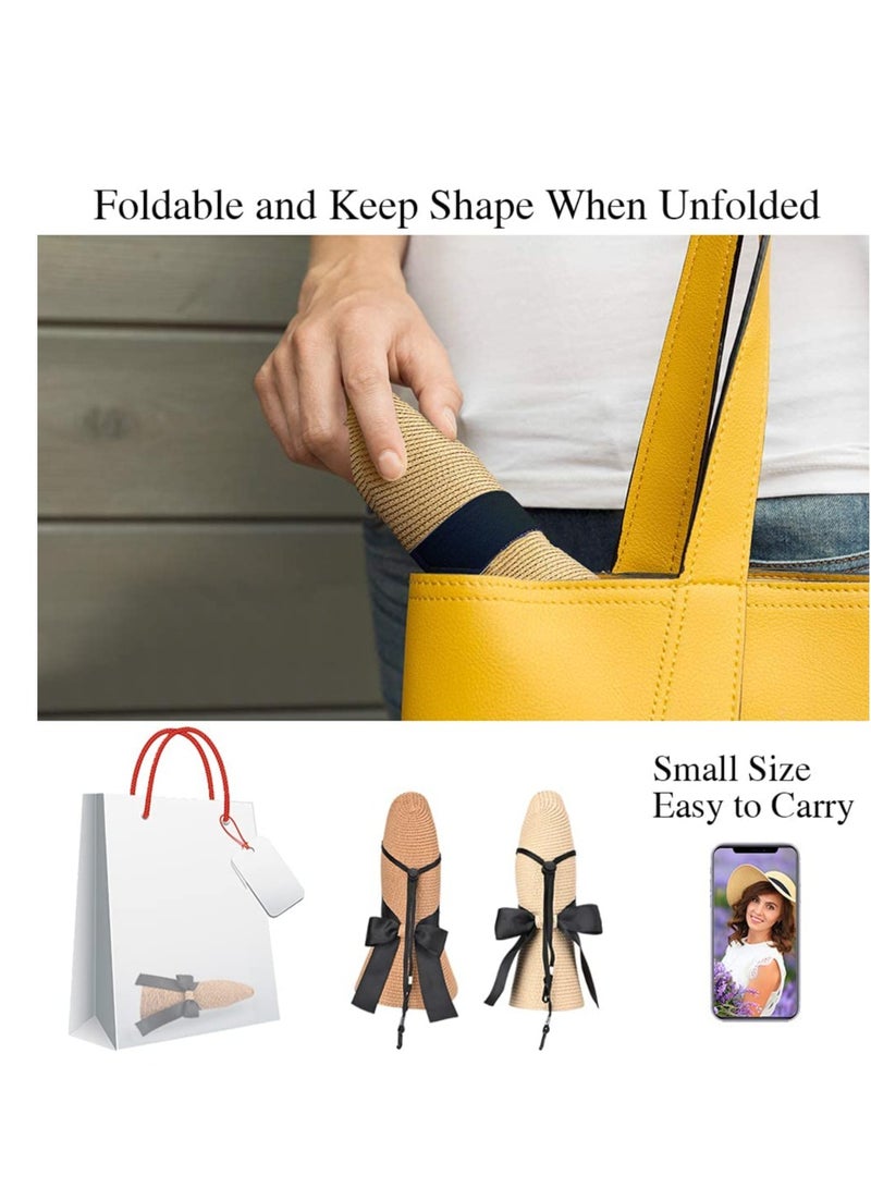 SOLARAE قبعة شمسية من القش للنساء، قبعات شاطئية عصرية ذات حواف عريضة قابلة للطي، قبعة فيدورا دلو صيفية - Image 3