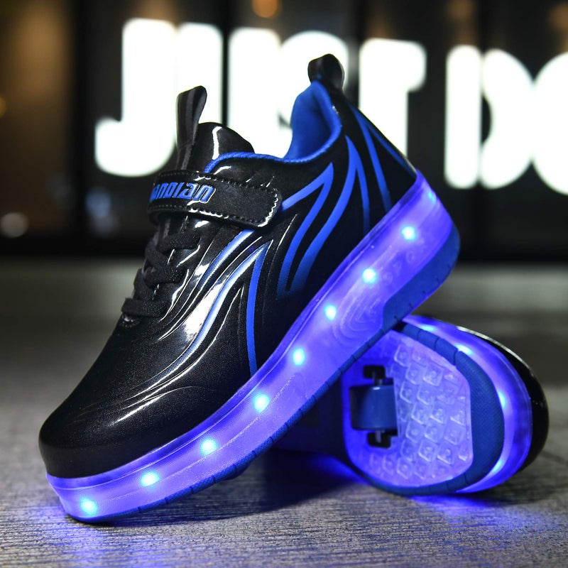 HHSTS Boys' Sneakers with Wheels LED Light Color Shoes Shiny Roller Skates Skate Shoes Simple Kids Gifts Boys Girls The Best Gift for Party Birthday Christmas Day(3.5 Big Kid,Black Blue) - Image 3