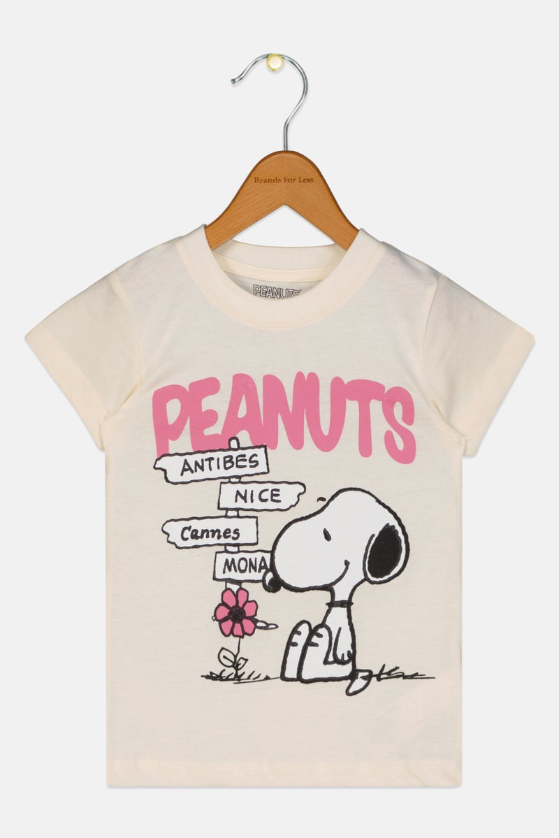 Peanuts Toddlers Girl Graphic Print Short Sleeves Top, Cream - Image 1
