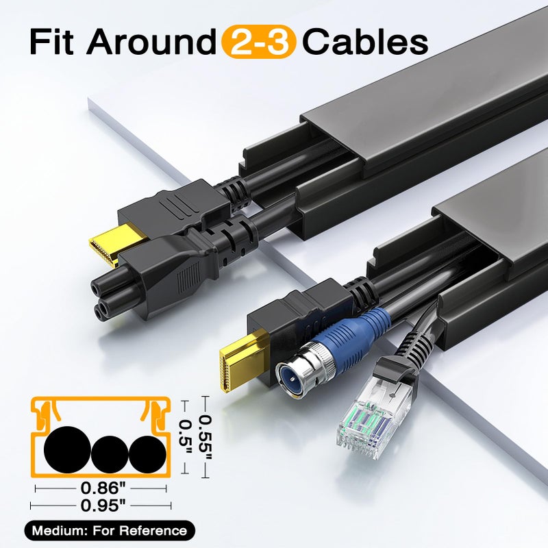 Delamu Cable Hider, 157in Delamu Cord Hider Wall for Wall Mounted TV, Wire Hider Kit, Paintable Cable Concealer Raceway Management for Home & Office, 10XL15.7 W0.95 H0.55in, Black - Image 4