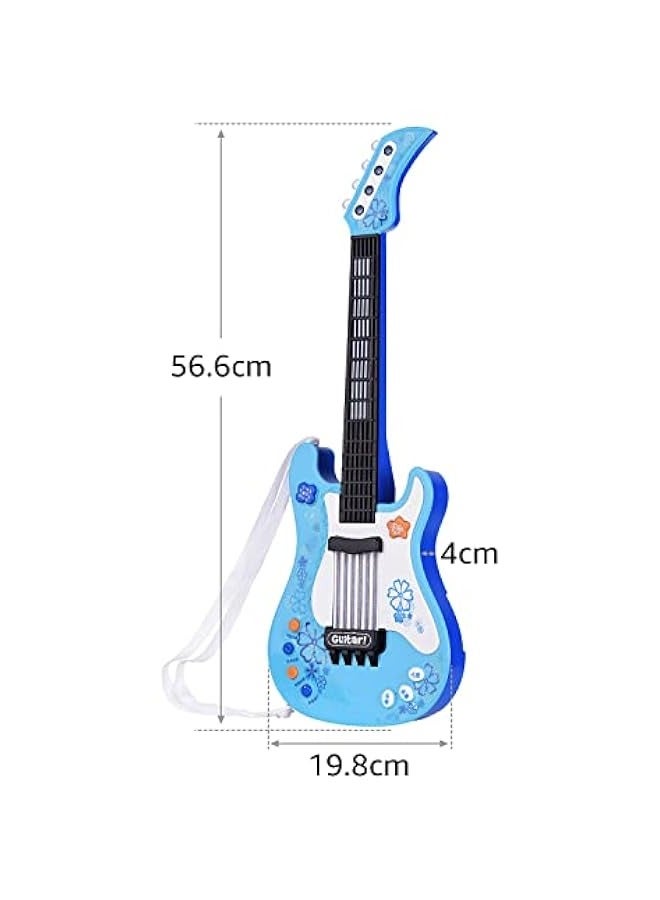 دوركو جيتار صغير للأطفال مع أضواء إيقاع وأصوات ممتعة - أدوات موسيقية تعليمية ومسلية - جيتار كهربائي للأولاد والبنات - اللون الأزرق - Image 3
