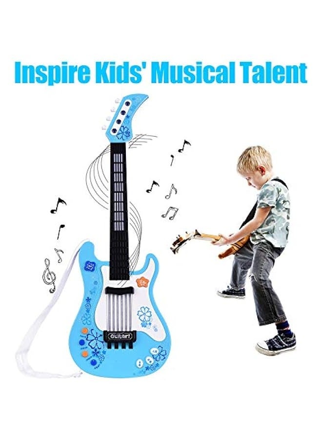 دوركو جيتار صغير للأطفال مع أضواء إيقاع وأصوات ممتعة - أدوات موسيقية تعليمية ومسلية - جيتار كهربائي للأولاد والبنات - اللون الأزرق - Image 5