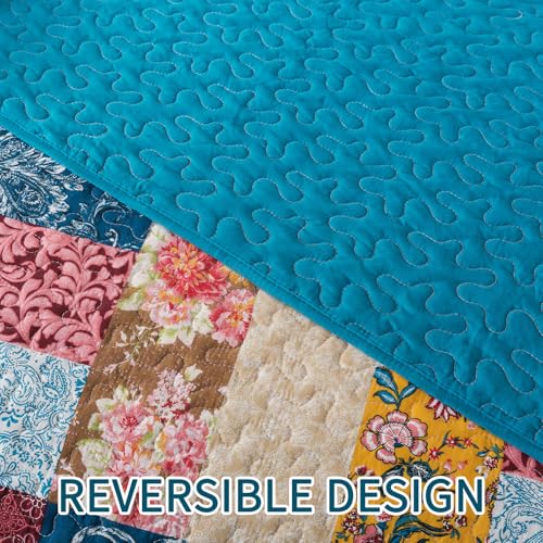 BEDIFANY Cotton Queen Quilt Set - Modern Farmhouse Bedspread with Vibrant Floral Pattern, 3-Piece Lightweight Coverlet (90x98 Inch) + 2 Pillow Shams, All Seasons Multicolor Quilt Bedding Set - Image 5