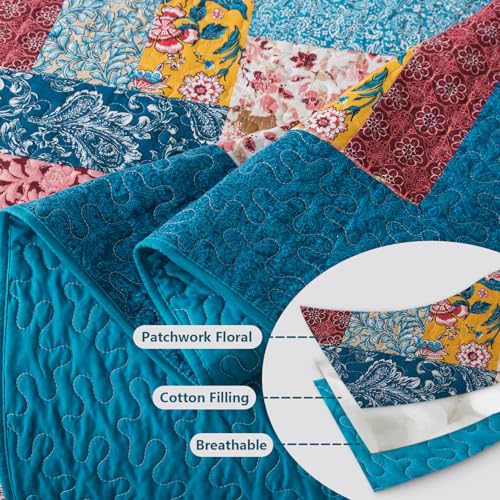 BEDIFANY Cotton Queen Quilt Set - Modern Farmhouse Bedspread with Vibrant Floral Pattern, 3-Piece Lightweight Coverlet (90x98 Inch) + 2 Pillow Shams, All Seasons Multicolor Quilt Bedding Set - Image 4