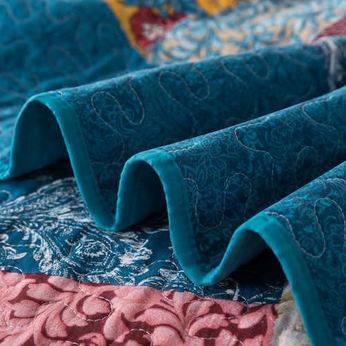 BEDIFANY Cotton Queen Quilt Set - Modern Farmhouse Bedspread with Vibrant Floral Pattern, 3-Piece Lightweight Coverlet (90x98 Inch) + 2 Pillow Shams, All Seasons Multicolor Quilt Bedding Set - Image 3