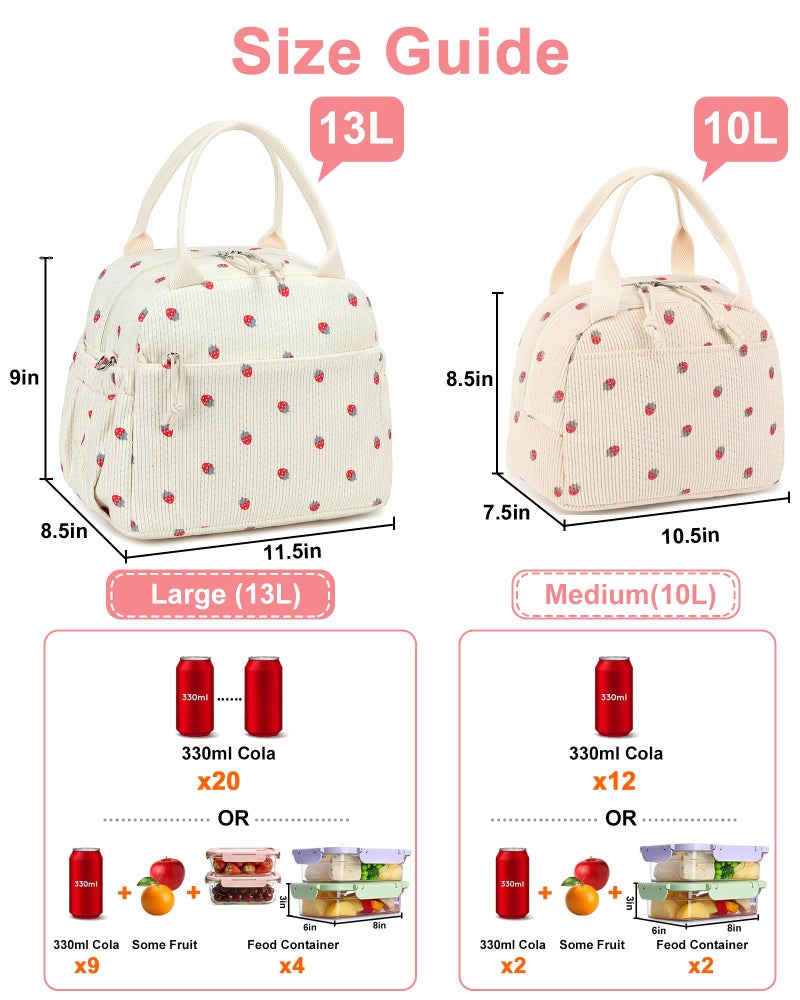 Bluboon Lunch Bag for Women Cute Corduroy Lunch Tote Bags with Shoulder Strap Reusable Insulated Lunch Box Large Capacity Reusable Insulated Cooler for Work Picnic or Travel (13L) - Image 2