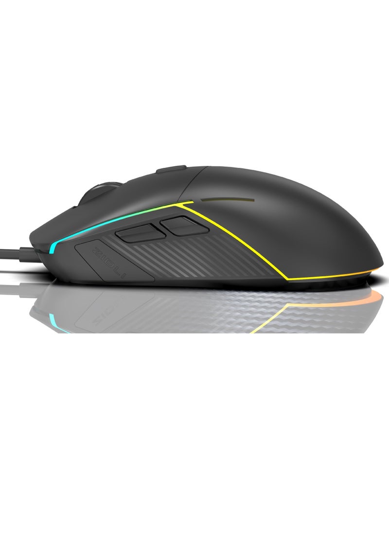 ZIDLI M82 Gaming Mouse  - Ergonomics  6 buttons- 7 RGB colors Backlight - 16000 DPI  - 3 million click life time - Weigh : 69  - Image 2
