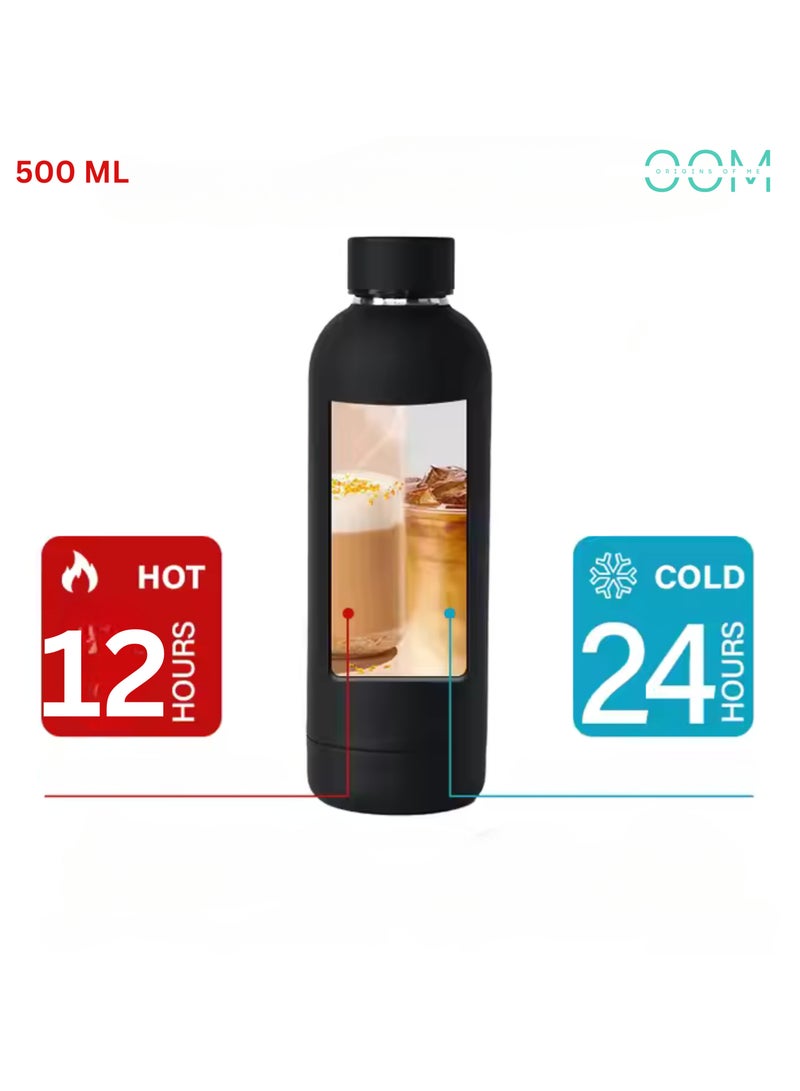 Origins Of Me OOM 500ml/17oz Water Bottle Stainless Steel, Double Walled Thermos Bottle,Double Insulated Hot and Cold Water Flask Leak Proof, Leakproof, BPA Free, perfect for kids, school, office, gym and sports (Matte Black) - Image 2