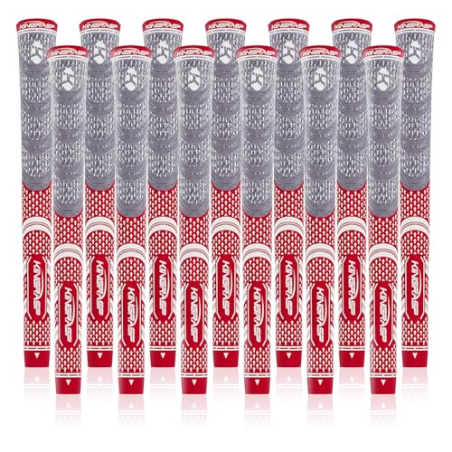 KINGRASP Multi Compound Golf Grips,Golf club grips midsize standard Size,13 Grips Set,6 Colors Optional,Anti-Slip High Stability,All Weather Cord Rubber Golf Club Grips(Gray/red, midsize ) - Image 1