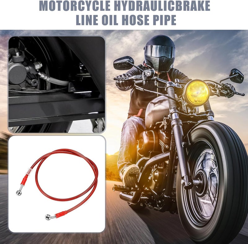 0TO6 Universal 100cm Motorcycle Brake Clutch Oil Hose Line Pipe Hydraulic Reinforced Stainless Steel Braided Hose, Red - Image 2