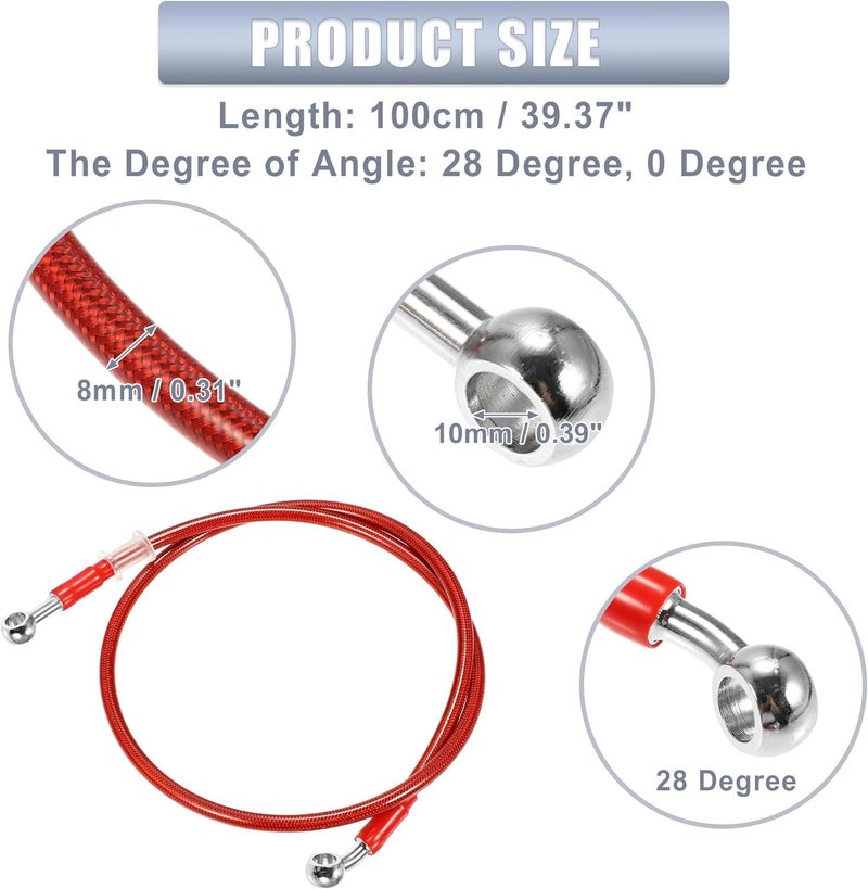 0TO6 Universal 100cm Motorcycle Brake Clutch Oil Hose Line Pipe Hydraulic Reinforced Stainless Steel Braided Hose, Red - Image 5