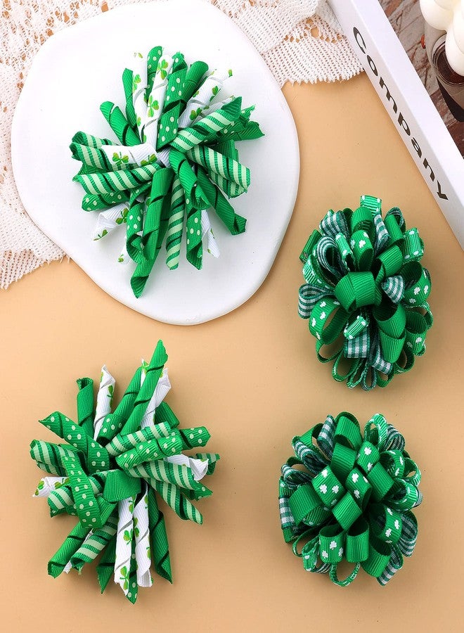 KCHIES St Patricks Day Korker Hair Bow Clip 3'' Irish Green Shamrock Curly Corker Fireworks Alligator Barrette Toddler Baby Girls Kids Pattys Christmas Holiday Favor Gift Accessories - Image 2