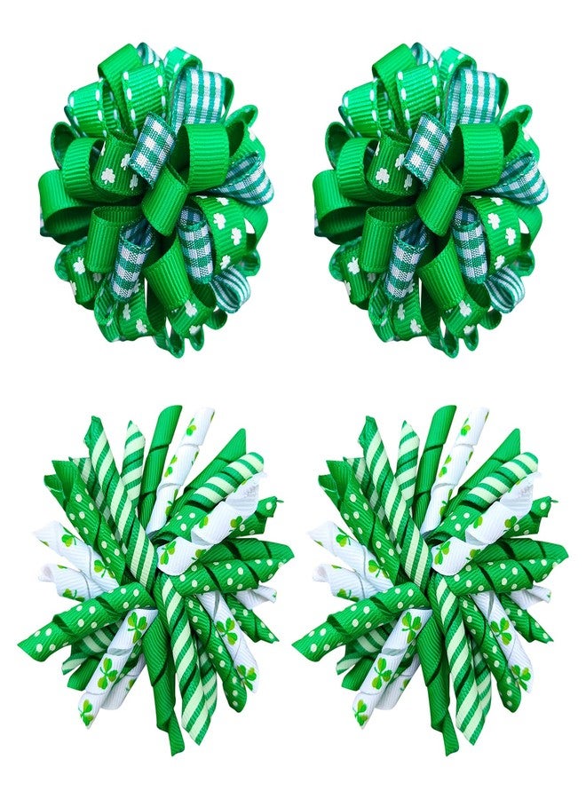 KCHIES St Patricks Day Korker Hair Bow Clip 3'' Irish Green Shamrock Curly Corker Fireworks Alligator Barrette Toddler Baby Girls Kids Pattys Christmas Holiday Favor Gift Accessories - Image 1