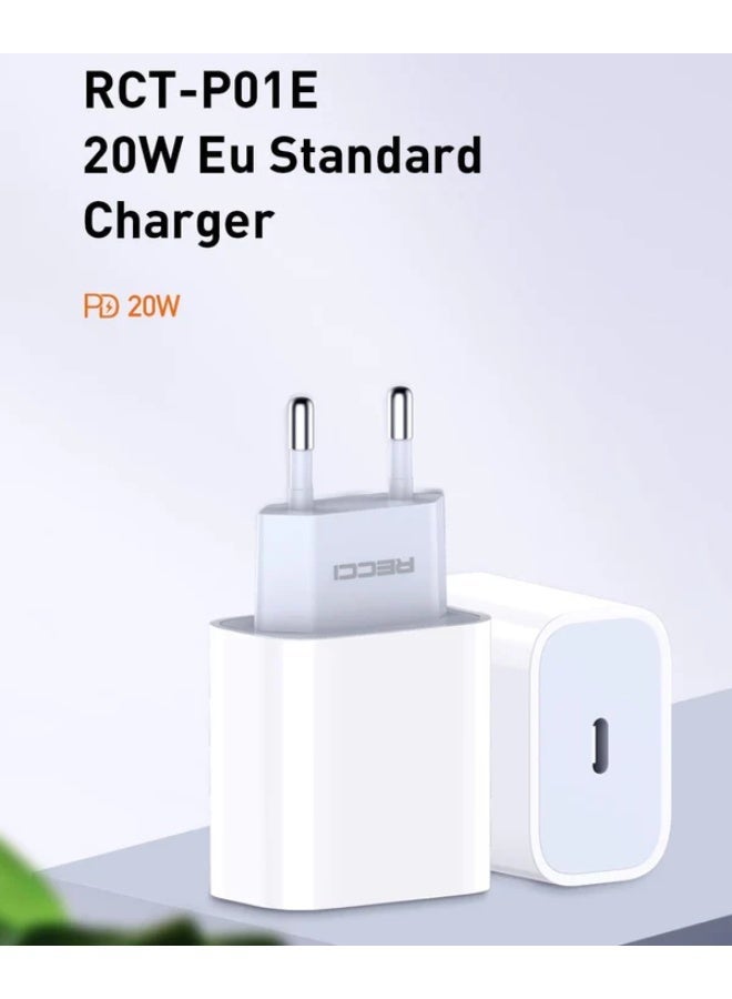 Recci RTC-P01E 20W PD Wall Charger – Ultra-Fast and Safe Charging for Smartphones - Image 1