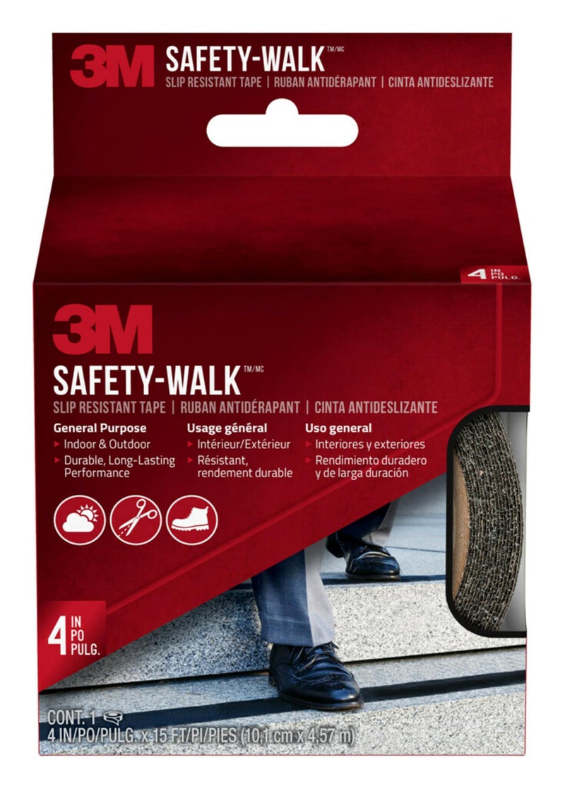 3M Safety-Walk Slip Resistant Tape, 4 in x 15 ft, Anti Slip Tape, Adhere Without Wrinkling, Curling, Tearing, Shrinking or Lifting, Self-Adhesive Backing For Quick & Easy Application (610B-R4X180) - Image 1