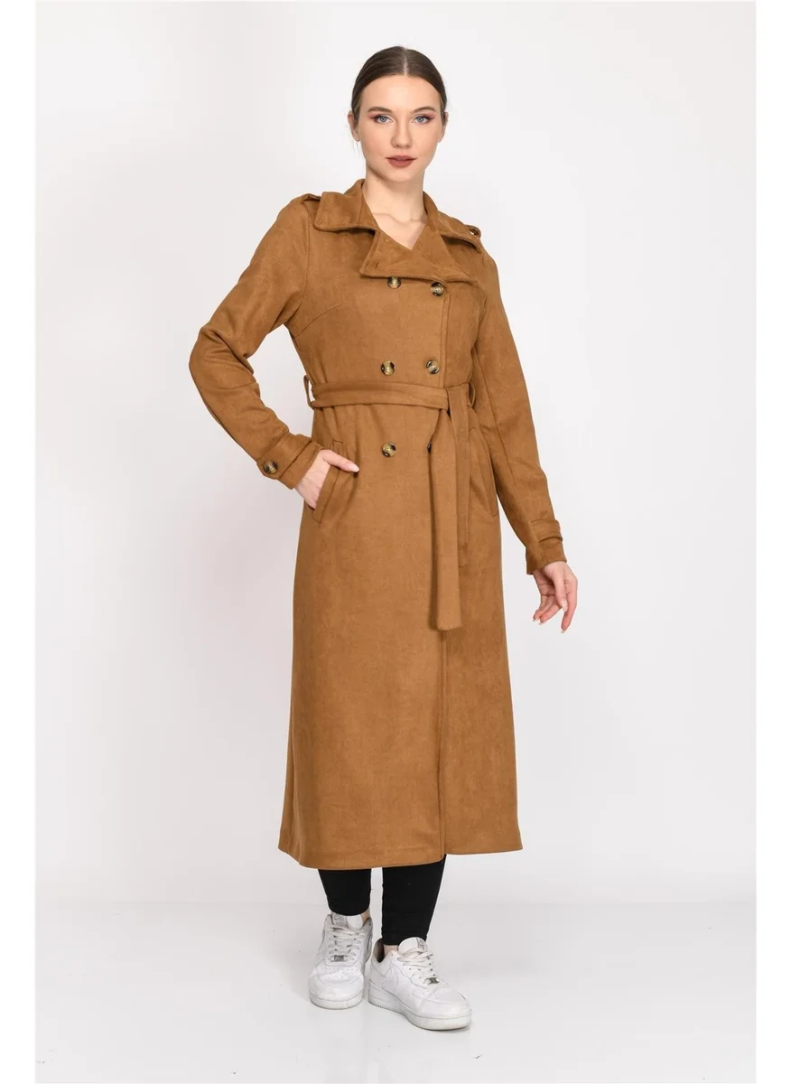 نوسيل Double Breasted Faux Suede Trench Coat Light Tan