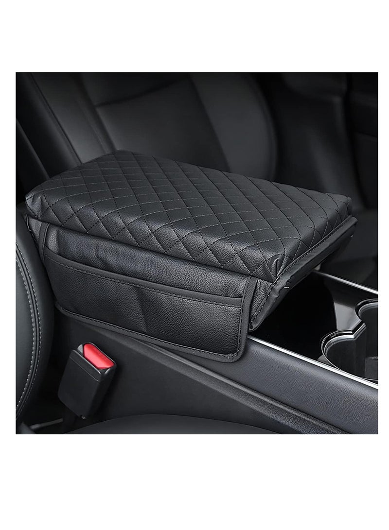 Zikra Car Armrest Cushion Carbon Fiber Leather Auto Center Console Pad Memory Foam Armrest Box with Storage Bag Universal Fit for Most Vehicles Black 1 Pcs - Image 5