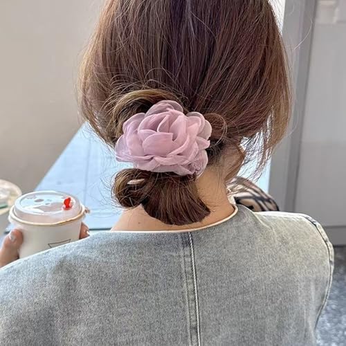 Zytiqt 2 PCS Hair Rubber Band for Women, Hair Accessories for Woman, Camellia Choker Rose Choker Lace Flower ， Rubber Band Hair Ties for Womens, Hair Bands for Womenes, Blue and Purple Mesh Hair Ties - Image 3