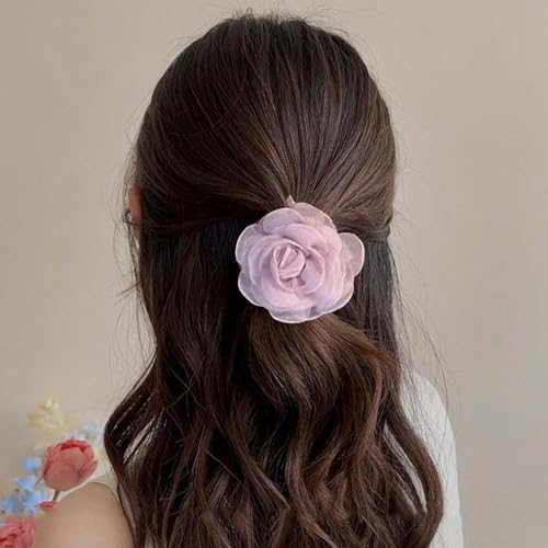 Zytiqt 2 PCS Hair Rubber Band for Women, Hair Accessories for Woman, Camellia Choker Rose Choker Lace Flower ， Rubber Band Hair Ties for Womens, Hair Bands for Womenes, Blue and Purple Mesh Hair Ties - Image 2