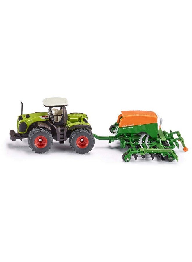 Siku 1826, Class Xerion Tractor with Amazone Cayenna 6001 Seeder, 1:87, Metal/Plastic, Green, Opening Filling Flap on Seeder - Image 1