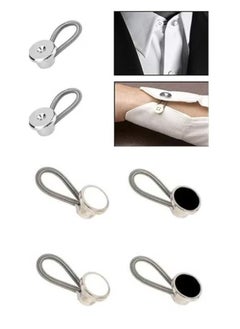 Generic 6pcs Metal Collar Extender Buttons for Shirt Dress Pants Coat (White-Black-Silver)  - Image 1