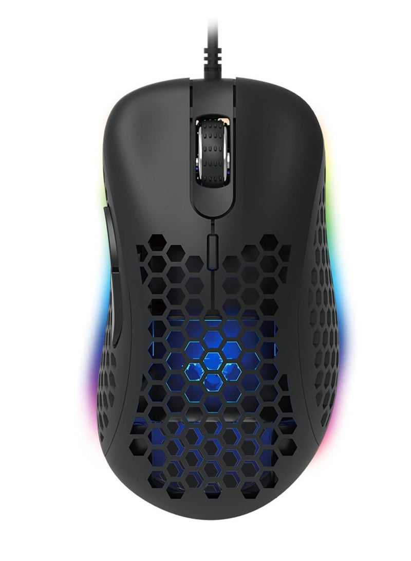 M36 RGB Gaming Mouse Honeycombe Sell USB Wired - RGB Backlit - 7 Button - 6400DPI - Lightweight | Black  - Image 1