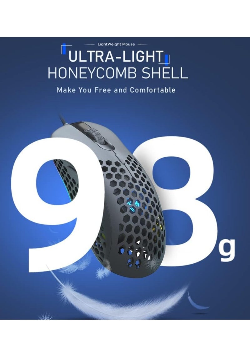 M36 RGB Gaming Mouse Honeycombe Sell USB Wired - RGB Backlit - 7 Button - 6400DPI - Lightweight | Black  - Image 2