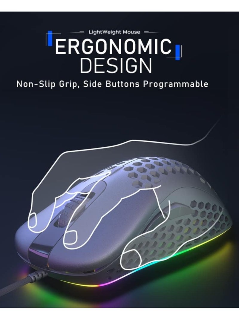 M36 RGB Gaming Mouse Honeycombe Sell USB Wired - RGB Backlit - 7 Button - 6400DPI - Lightweight | Black  - Image 3