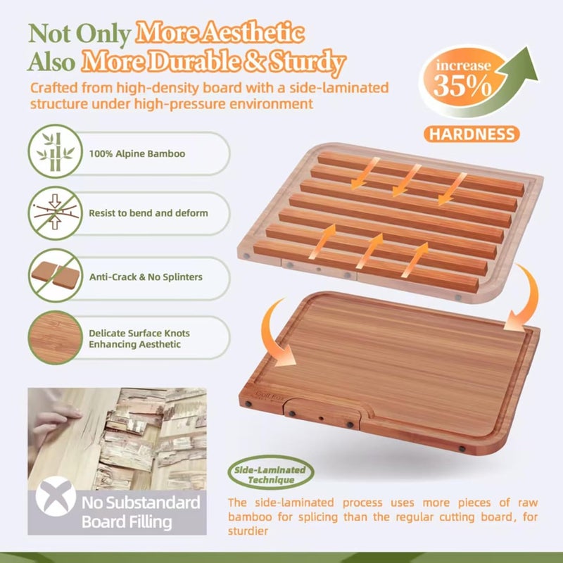 GolfFox 3-PCS Bamboo Cutting Board Set, Wood Cutting Board for Kitchen with Innovative Stand, Juice Groove & Handle, Double Sided for Chopping & Charcuterie Board, Kitchen Gift for Home Cooks, For Meat &Fruit - Image 5