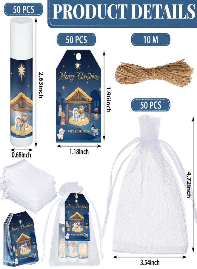 Dunzy 50 Sets Nativity Lip Balm Bulk Christian Religious Moisturizing Lip Balms Holiday Treat Gifts Favors with 50 Organza Bags 50 Tags for Women Party Supplies - Image 5