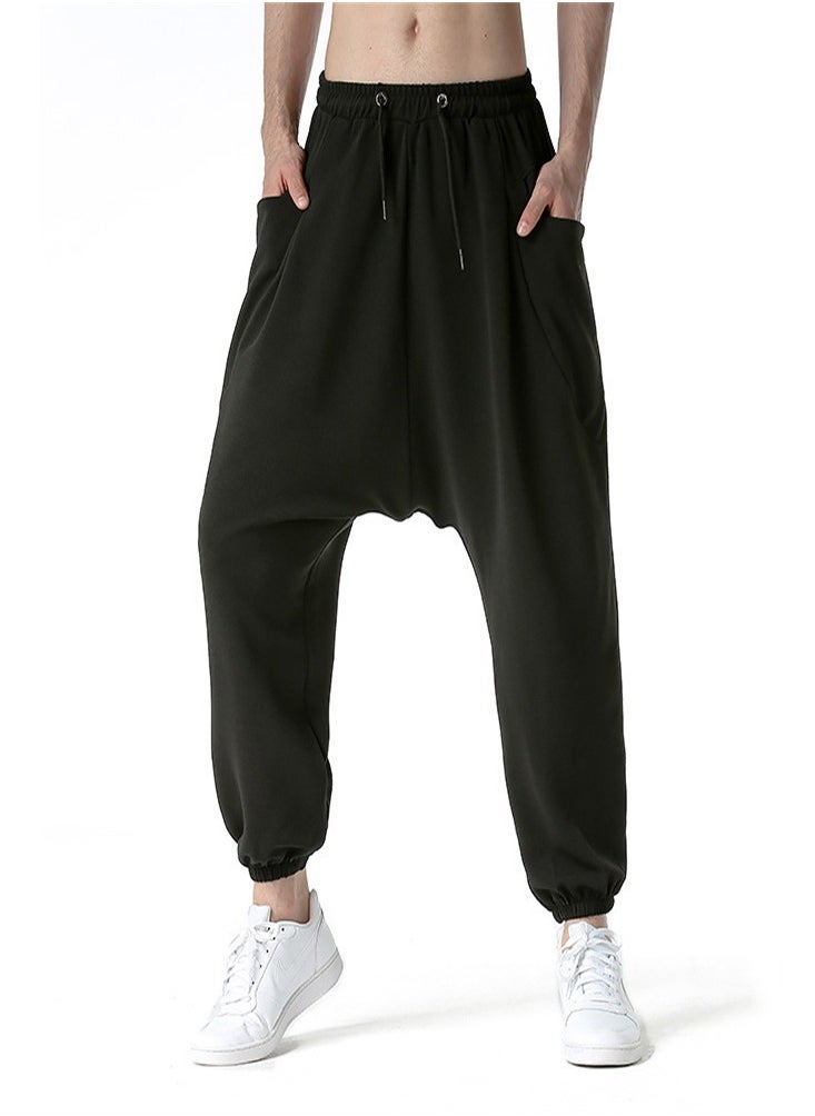 Loquat - Men's Big Pocket Loose Harun Sweatpants Black - Image 1