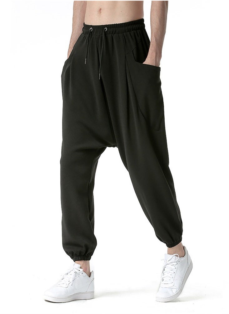 Loquat - Men's Big Pocket Loose Harun Sweatpants Black - Image 1