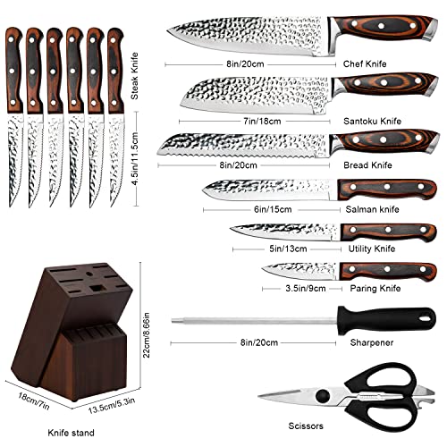 KroWallu Kitchen Knife Sets with Block, 15-Piece High Carbon Stainless Steel Knife Block Set with Sharpener, Ultra-Sharp kitchen knives with Triple Rivet Wood Handle Perfect for Cooking Cut - Image 2