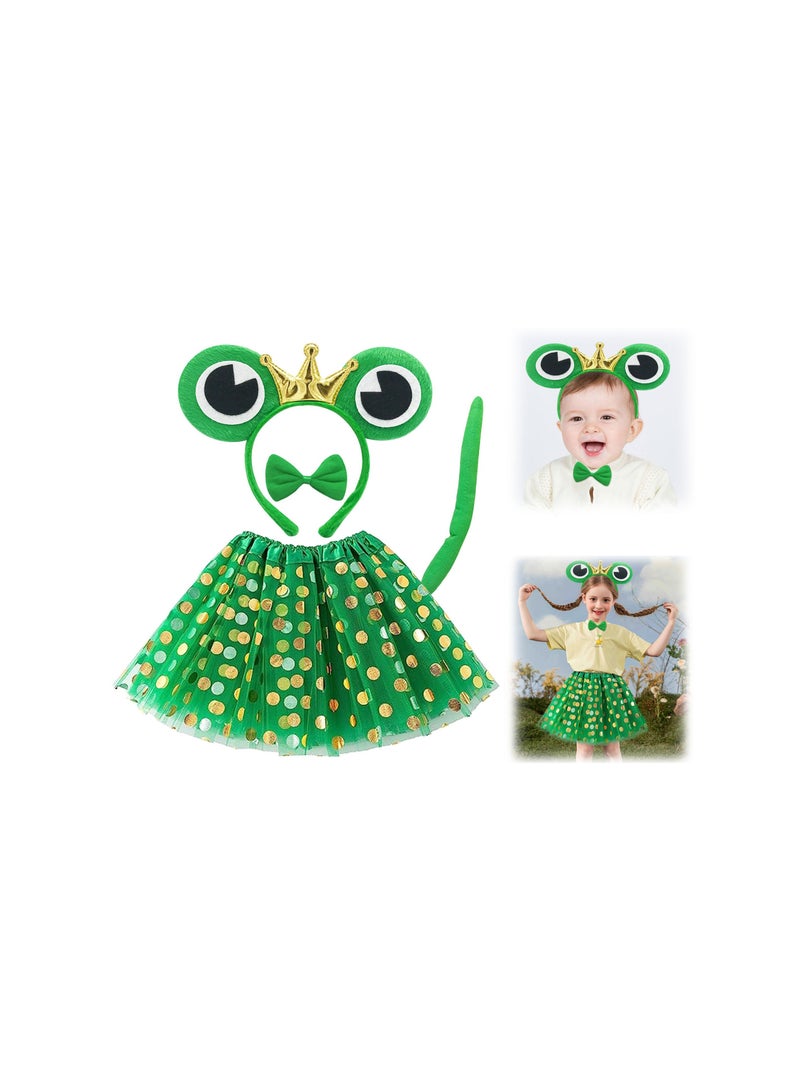 Zikra 4 Pieces Frog Costume Set for Kids Animal Girls Fancy Dress Up Cosplay Children Ears Headband Bow Tie Tail Princess Tutu Skirt Birthday Carnival Party Performance Prop - Image 1
