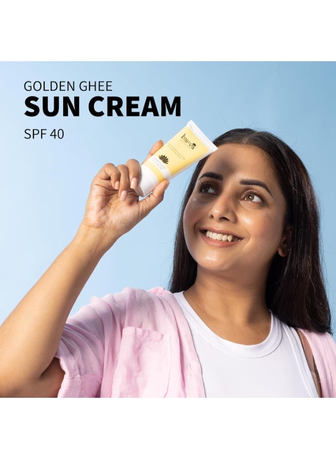 بارفا كريم الحماية من الشمس "بارفا غولدن غي" (Barva Golden Ghee) بمعامل حماية SPF 40 | واقي شمس مغذٍ للوجه بخلاصة الصبار وزبدة الكوكوم | حماية مرطبة من الأشعة فوق البنفسجية لجميع أنواع البشرة | 50 مل - Image 4